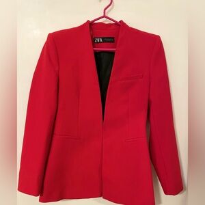 Zara Lapelless Red Blazer
